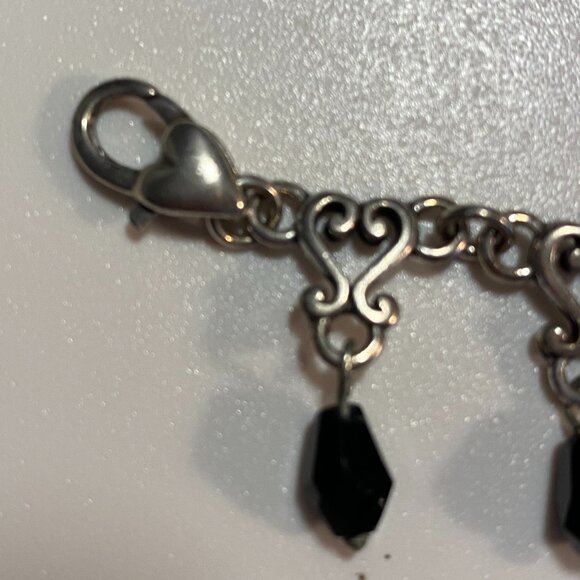 RETIRED Brighton Silver Hearts Black Beaded Bracelet with Faceted Crystal Charms - Picture 4 of 6